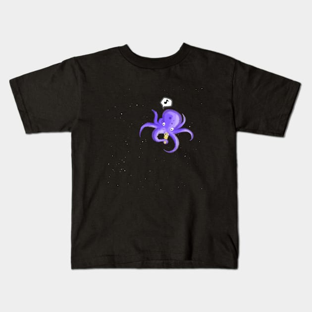 Space Octopus Eating Ice Cream in Space Kids T-Shirt by ninthtale